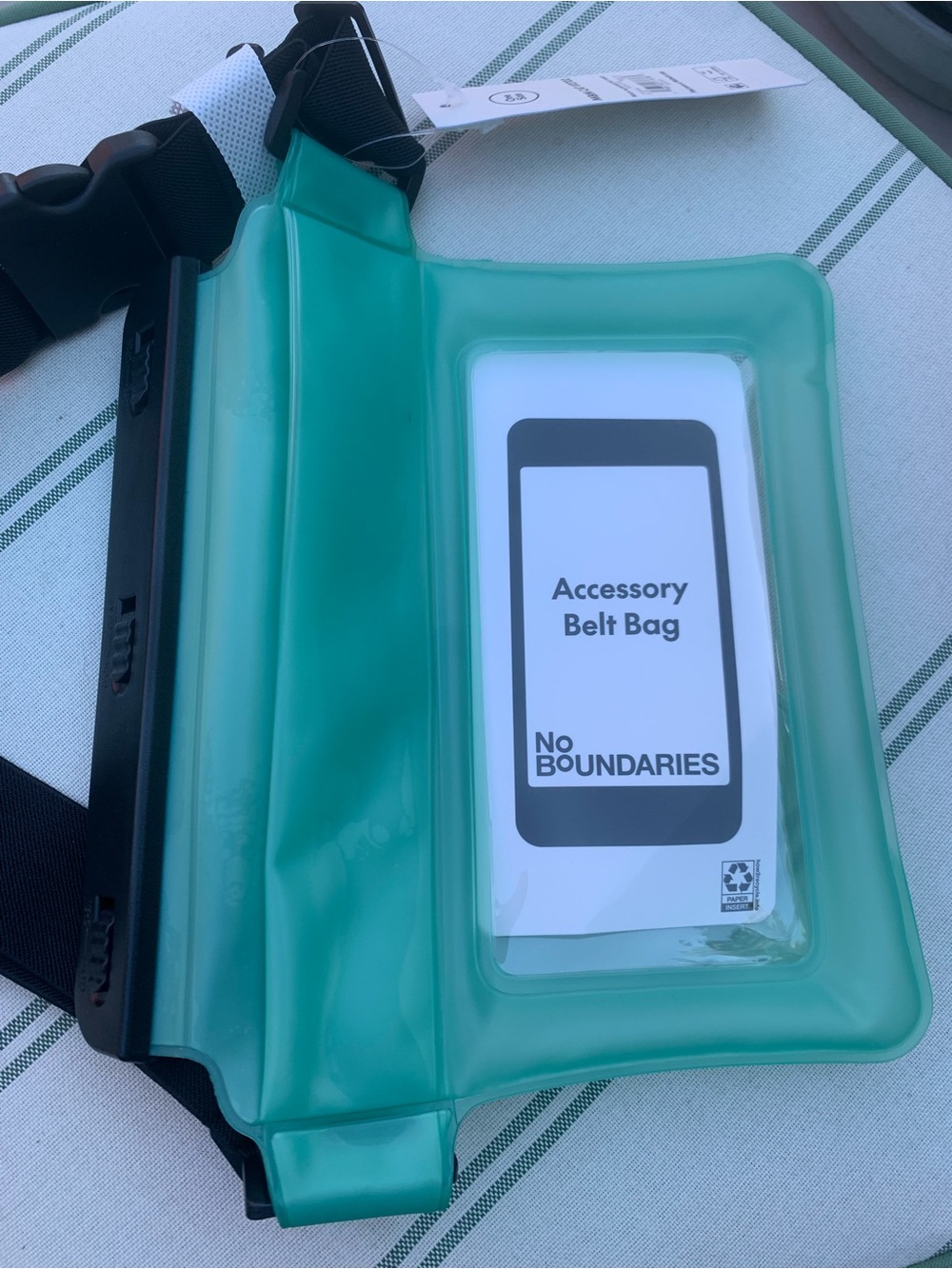 NWT Water resistant Phone Belt Fanny Bag - Clear Front, Green Trim